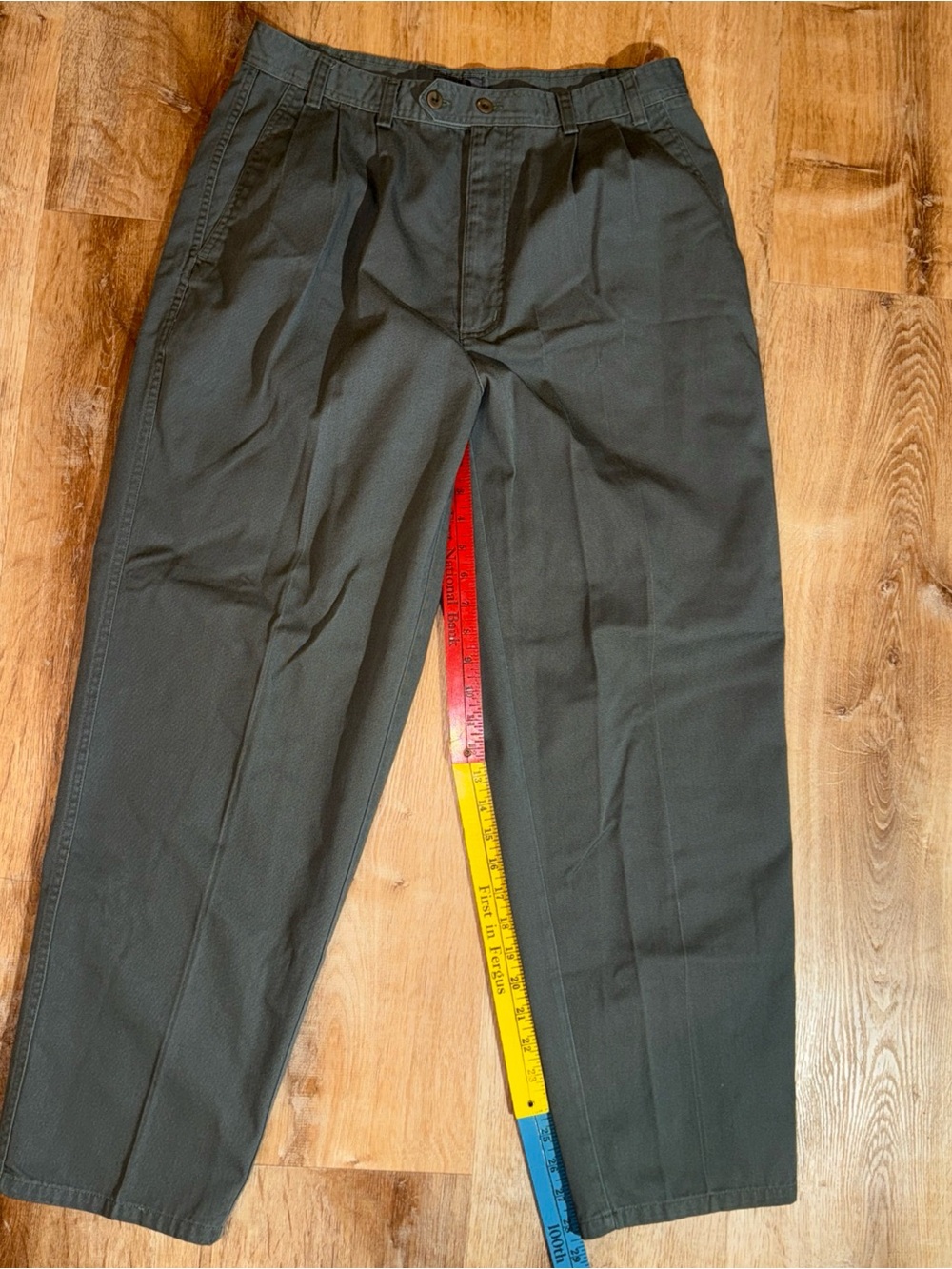 VTG Bugle Boy Mens Classic Chino Pants Olive Green Cotton Trousers 33x30 DadCore